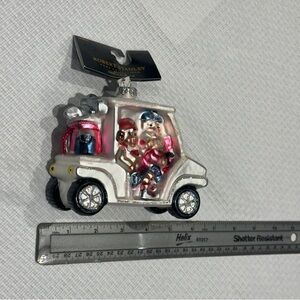 ROBERT STANLEY GLASS ORNAMENT ~ MR & MRS CLAUS ON GOLF CART w/ CLUBS ~ 2…